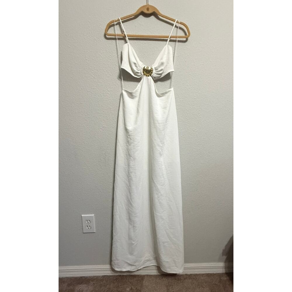 NWT Rumer Lunar Cutout Maxi Dress Size S Rare Sample White Gold Hardware Resort - Picture 2 of 11